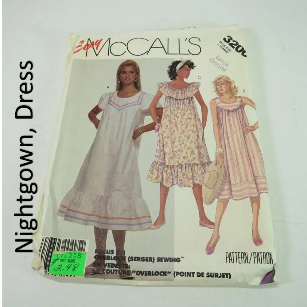 McCall's 3200 sewing patter EASY nightgown, dress (loose fit) short sleeve
